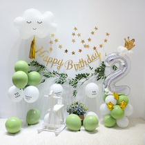  Forest department small fresh ins wind avocado green baby 1st birthday decoration balloon party scene layout