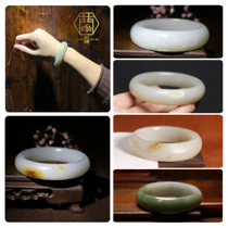 (Authentic) Desert Loulan Fidelity Xinjiang Hetian Jade seed bracelet white jade blue and white jade blue and white jade bracelet