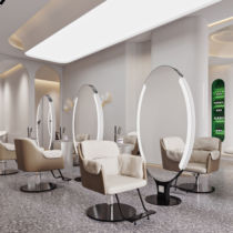  Net celebrity barber shop mirror table Hair salon mirror Hair salon special led with light stainless steel floor-to-ceiling double-sided hair cutting mirror