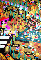 Autumn Harvest Picture Rural Farm Life Autumn Harvest Farm Liu Fengtao Shaanxi Huxian Farmer Painting Size 52x76cm