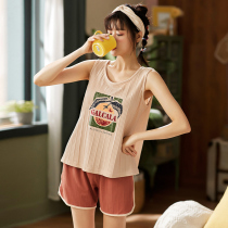 Pajamas womens summer cotton sleeveless camisole shorts two-piece set thin spring and summer cute summer home wear set