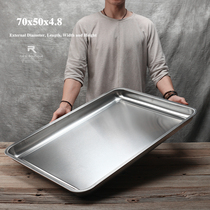 Extra large deepened 304 stainless steel rectangular large tray thickened food turnover material basin drying plate iron plate