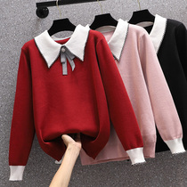 Pregnant women knitted base shirt Spring and Autumn Fashion Loose Mid-term Pregnancy Small Man Short Warm Top Late Pregnancy
