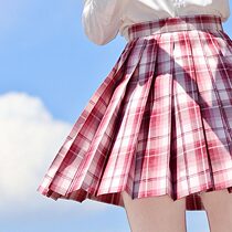 (La La sauce JK)Encounter Cancer original jk uniform skirt check skirt Red check skirt Skirt Large size pleated skirt