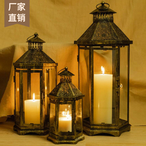 Nordic Wrought iron retro candlestick light luxury craft lamp ornaments Home living room simple modern decorations Household wind lamp