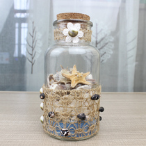 Transparent glass wishing bottle with cork fine sand shell with light beach drift bottle creative night light hemp rope decoration