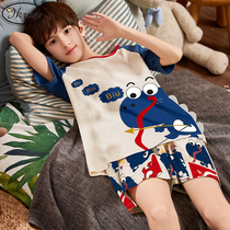 Childrens pajamas boys summer thin short-sleeved cotton summer midday children cotton boy air-conditioned home clothing set