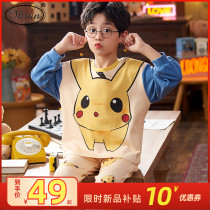 Boys pajamas spring and autumn cotton long sleeves thin childrens pajamas boys full cotton home clothing summer suit