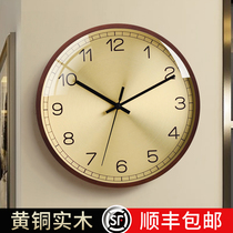 Solid Wood copper atmosphere New Chinese wall clock living room home fashion clock Wall creative light luxury modern quartz time clock