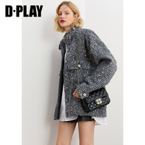DPLAY (Black Label) 2021 autumn and winter fashion pattern sequins tweed suit small fragrant wind gray loose coat