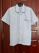 Nichiren original single single male summer woven bubble cotton striped short-sleeved pajamas tops loungewear