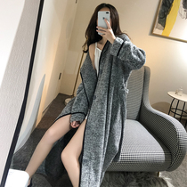 Dressing gown thick coral velvet couple pajamas autumn and winter Men large size plus velvet extended bathrobe warm home wear