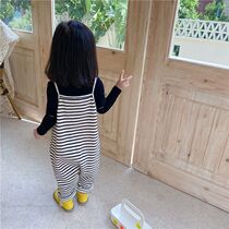 Girl Braces Pants Spring Autumn Women Bao Easy Baby Beating Bottom Outside Wearing Toddler Child Clothing Foreign Air Striped Kid Tide