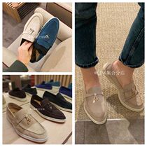 Loro * Piana suede tassel lock lofty shoes casual flat mens and womens one-pedal soft-soled shoes