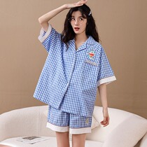 Pajamas womens summer cotton thin short-sleeved 2021 new womens spring and summer large size home wear two-piece suit