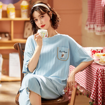 Pajamas womens summer cotton thin section 2021 new short-sleeved can be worn outside the student cute spring and summer home wear suit