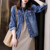  Denim jacket womens 2021 new spring ins tide Korean version loose short profile washed dark blue top