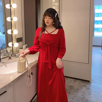 Big Code Womens Dress 2022 New Summer Dress Fat Younger Sister Mm Short Sleeve Dress Long Dress With Red Dress Bridal Toast Gown