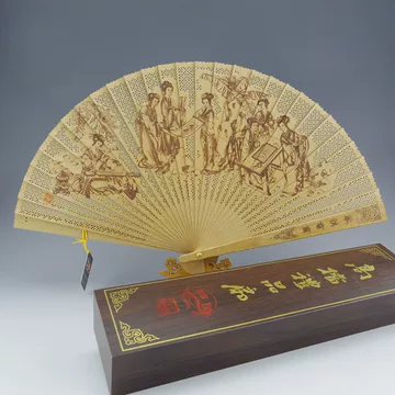 蘇州檀香　扇子 ㉕【美品】高級中国蘇州檀香扇 白檀 透かし彫り アンティーク