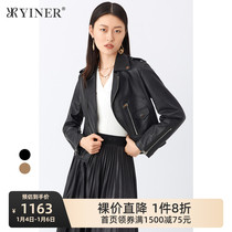 YINER womens clothing 2021 Autumn New temperament commuter short leather leather sheepskin coat