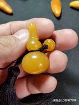 Hand carved Burmese yellow jade material gourd jade carving with beads rope full set