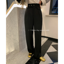 Summer home 2022 Early spring and autumn new high waist Three-grain buttoned broadleg Western clothing Pants Women Covety Straight-cylinder casual pants