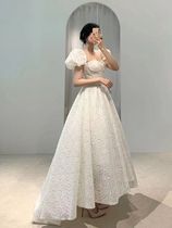 Son Ensemble Light Wedding Dresses Spring Method Lace Expats Slim Mid long Bride Collar License Small Greeting to Walk Out The Dress Fluffy Dress