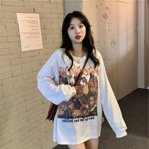 Pure desire long cover ass white bottom T-shirt female early autumn new chic lazy large size long sleeve top