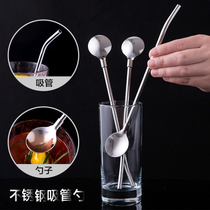 Home 304 stainless steel dual-purpose straw spoon can be repeated many times use drinking tube drinking water suction tube spoon one