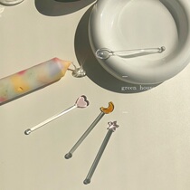 green house * retro dream Star Moon Love transparent glass coffee drink mixing rod