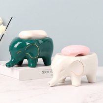 Nordic ceramics small elephant soap box light luxury drain household toilet soap box creative soap rack