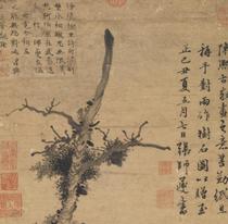 Yuan Zhang Shuns painting tree stone axis ultra-high-definition electronic picture decoration painting identification copy Chinese painting material