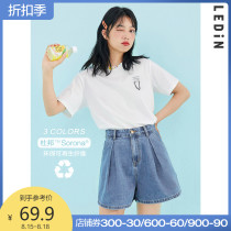 Le cho woven label chain T-shirt 2021 summer new solid color short-sleeved t-shirt womens loose design sense S