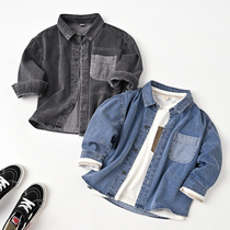 Childrens pure cotton soft denim shirt boy girls cardiovert jacket long sleeve shirt outside wearing spring and autumn childlike dress