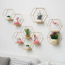 Nordic wall decoration storage rack Living room room wall pendant Creative wall hexagon combination shelf