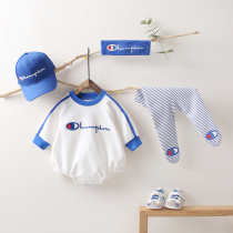 ins baby clothes autumn clothing pure cotton long sleeve photo Han version handsome super foreign air male baby bag farting harclothes conjoined spring autumn 6