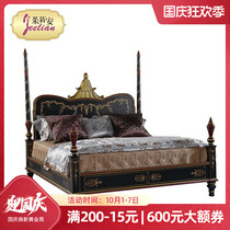 American luxury atmospheric retro solid wood bed 1 8 meters black gold hand painted antique French bed bedside table combination