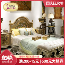 Julian French neoclassical solid wood multi-layer hand-painted gold and silver foil carved retro pattern 1 5 m bed screen