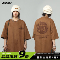BJHG homemade summer and American wind suede suede short sleeve T-shirt male and female boomer embroidery loose lovers 50% sleeve compassionate
