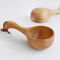 Japanese whole wooden handle rice scoop home thickened short handle Wooden Spoon soup spoon deepened water ladle beech wood wine scoop