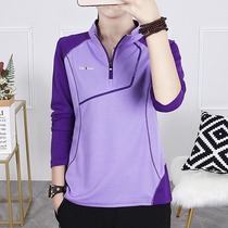 Quick-drying clothes long sleeve womens breathable color-Split collar t-shirt shirt top slimming autumn sports mountaineering walking fast-drying top