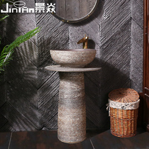 Jingyan Brown horizontal grain Basin Integrated floor standing column basin Ceramic column washbasin outdoor wash basin