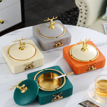 Light luxury modern simple creative resin ashtray household dining table living room coffee table anti-fly ash with lid