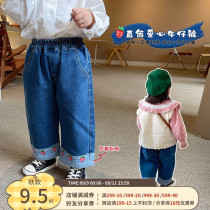 SASAs meatball girl childrens jeans 2021 new childrens autumn baby pants