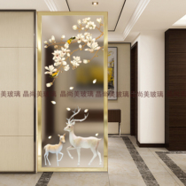 Shanghai custom art glass screen partition wall living room entrance shoe cabinet deep carving three-dimensional fortune deer