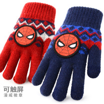 Childrens gloves winter boys fingers five-finger touch screen cartoon Primary School students knitted wool gloves to keep warm