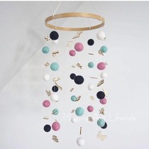 ins Nordic home decoration hanging round rainbow hair ball Wind chimes Childrens room Kindergarten hanging pendant hanging