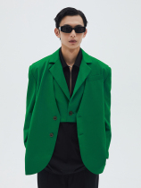 LEONSENSE green fake two-piece suit layered design TR blend bright color coat autumn and winter men and women