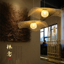 Japanese bamboo art weaving Chandelier Creative decorative light restaurant homestay new Chinese restaurant lobby staircase lamps