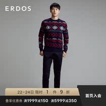 ERDOS Mens Round Neck Geometric Jacquard fashion wild wool cashmere sweater